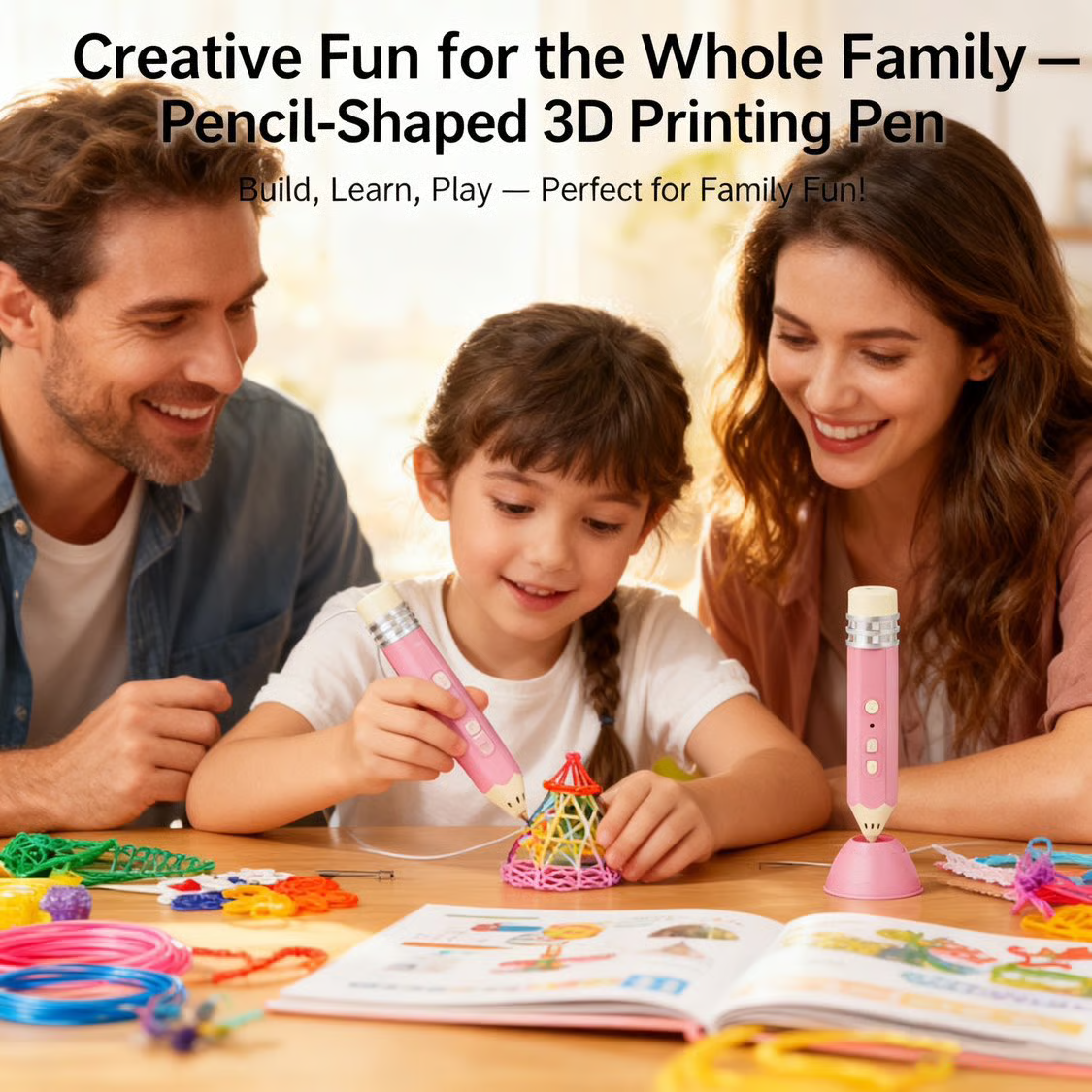 Pencil-shaped 3D printing pen and accessories