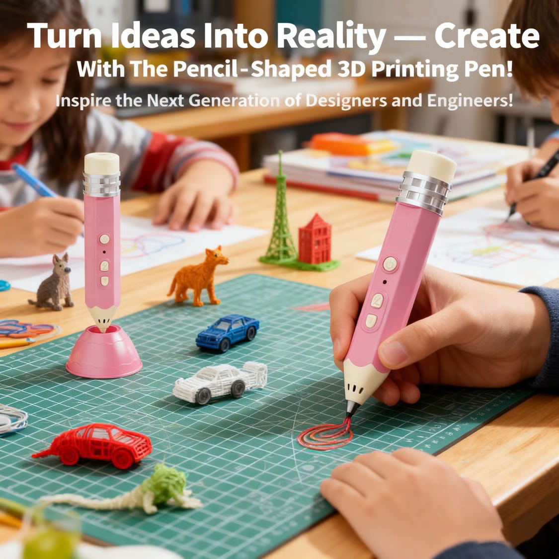 Pencil-shaped 3D printing pen and accessories