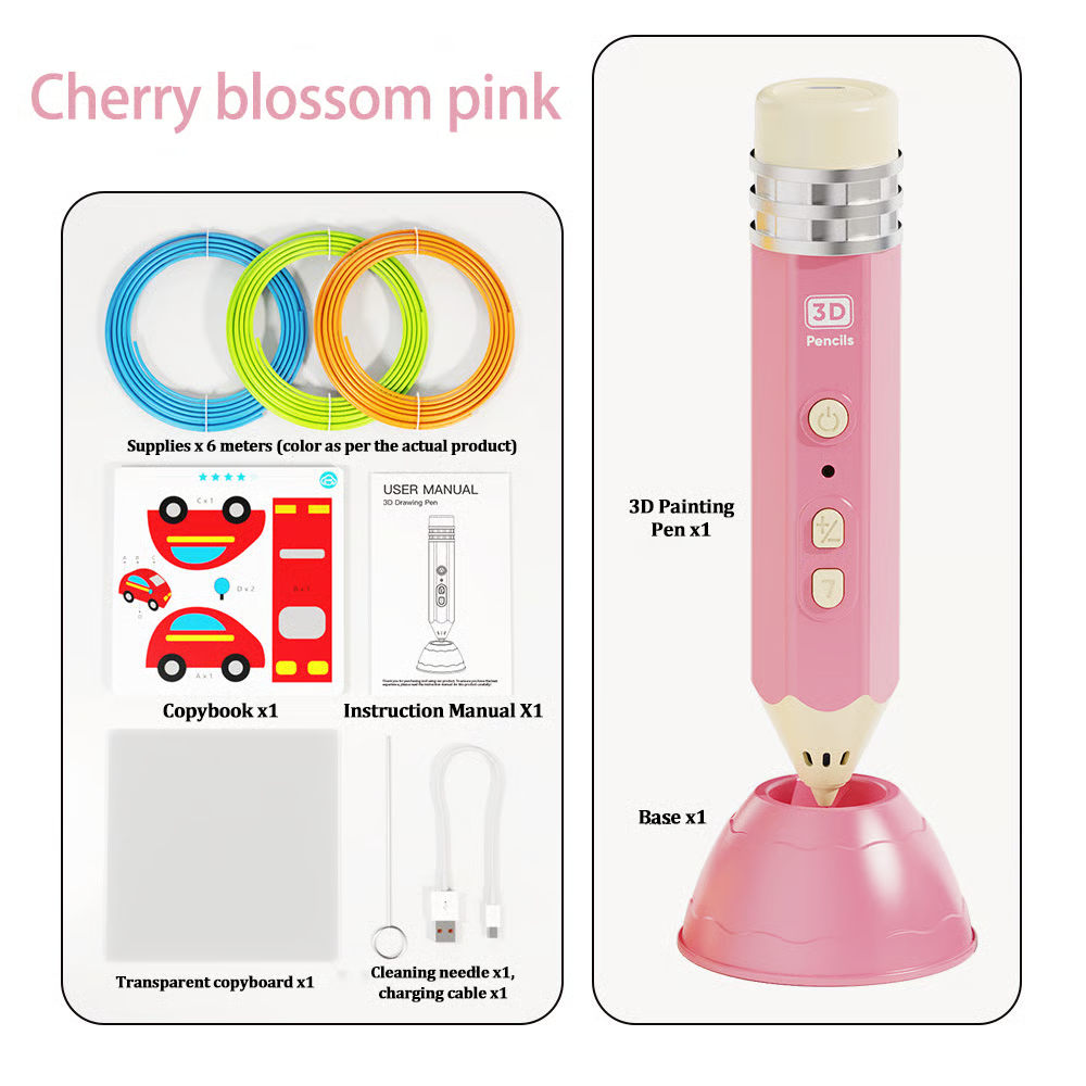 Pencil-shaped 3D printing pen and accessories
